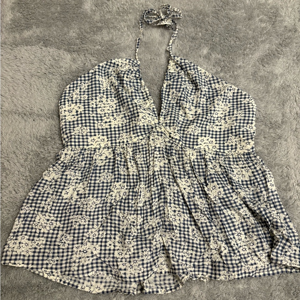 American Eagle Outfitters Blue and White Gingham Blouse
